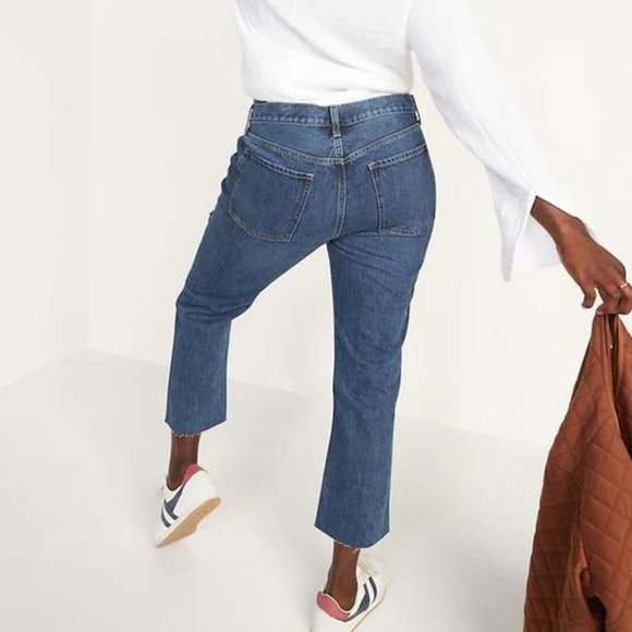 Old Navy High-Waisted Slouchy Straight Cropped Ripped Dark-Wash Jeans for Women - Picture 6 of 7